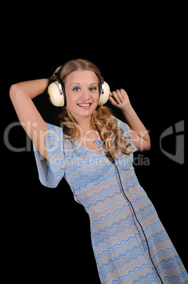 young girl with headphones