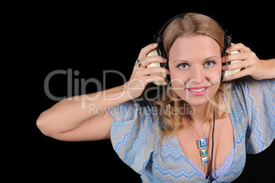 young girl with headphones