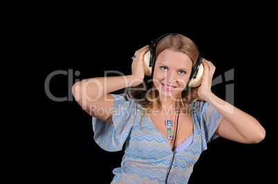 young girl with headphones