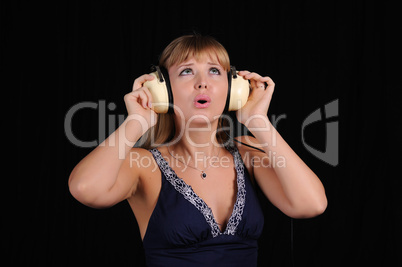 young girl with headphones