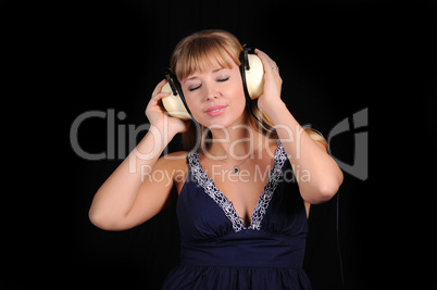 young girl with headphones