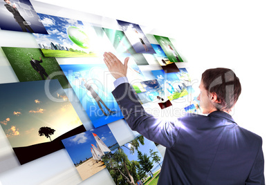 Man working with vurtial screens Man working with vurtial screens