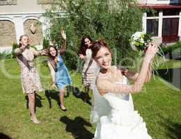 Young bride in white wedding dress