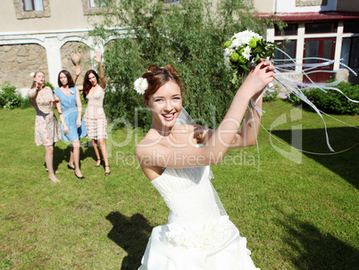 Young bride in white wedding dress