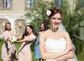 Young bride in white wedding dress