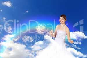 Woman against blue sky background