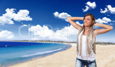 Woman against water background