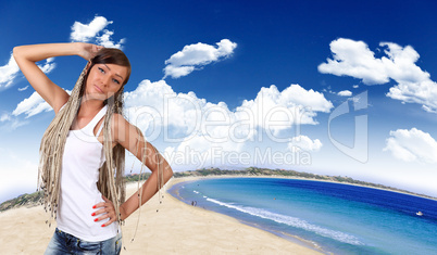 Woman against water background