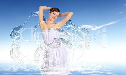 Woman against water background