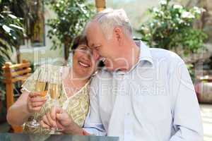 senior couple drinking champagne
