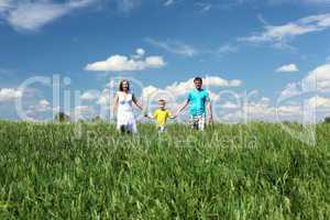 family with son on the meadow