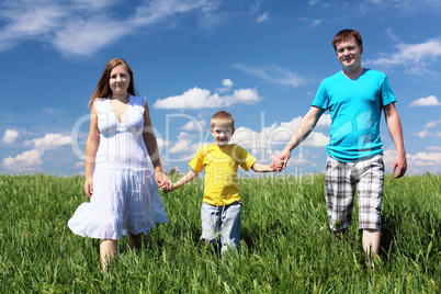 family with son on the meadow