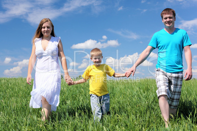 family with son on the meadow