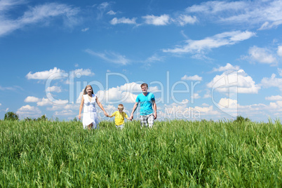 family with son on the meadow