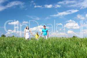 family with son on the meadow