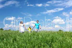 family with son on the meadow