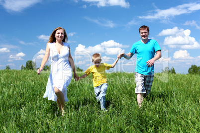 family with son on the meadow