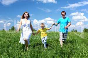 family with son on the meadow