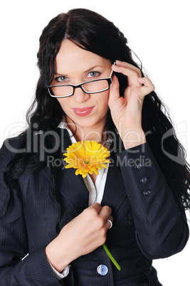 Young charming business woman in dark dress