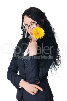 Young charming business woman in dark dress