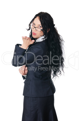 young charming brunette in a business suit