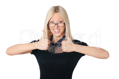 Young charming blonde in a dark dress