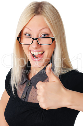 Young charming blonde in a dark dress