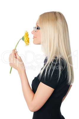 Young charming business woman in dark dress