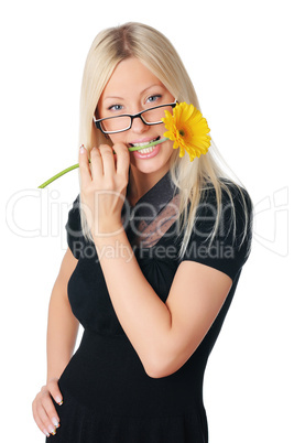 Young charming business woman in dark dress