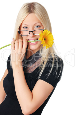 Young charming business woman in dark dress