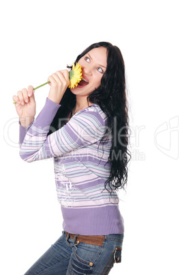 young charming brunette in a sweater