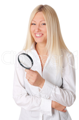 Young smiling blonde in a white shirt