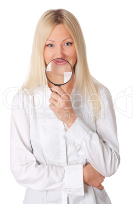 Young smiling blonde in a white shirt