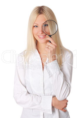 Young smiling blonde in a white shirt