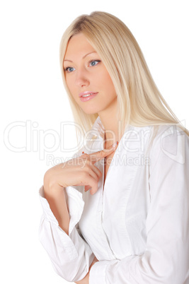 Young smiling blonde in a white shirt