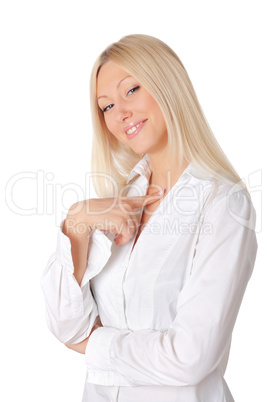 Young smiling blonde in a white shirt