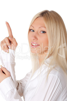 Young smiling blonde in a white shirt