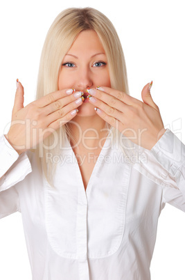 Young smiling blonde in a white shirt