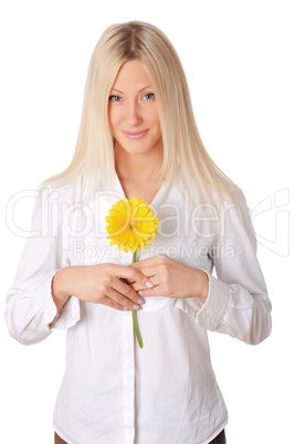 Young smiling blonde in a white shirt