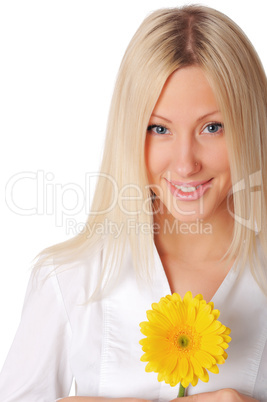 Young smiling blonde in a white shirt