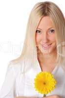 Young smiling blonde in a white shirt