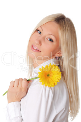 Young smiling blonde in a white shirt