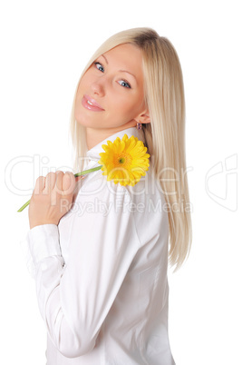 Young smiling blonde in a white shirt