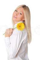 Young smiling blonde in a white shirt