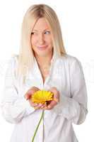 Young smiling blonde in a white shirt