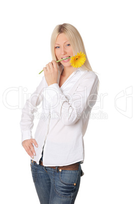 Young smiling blonde in a white shirt