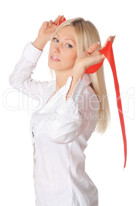 Young charming blonde in a white shirt