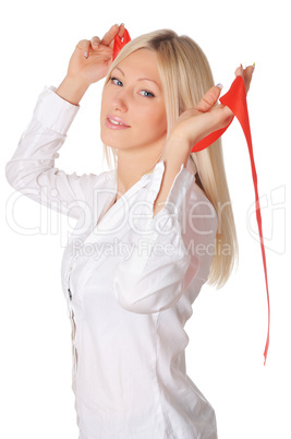 Young smiling blonde in a white shirt