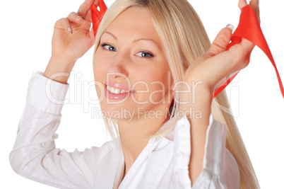 Young smiling blonde in a white shirt