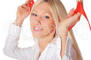 Young smiling blonde in a white shirt